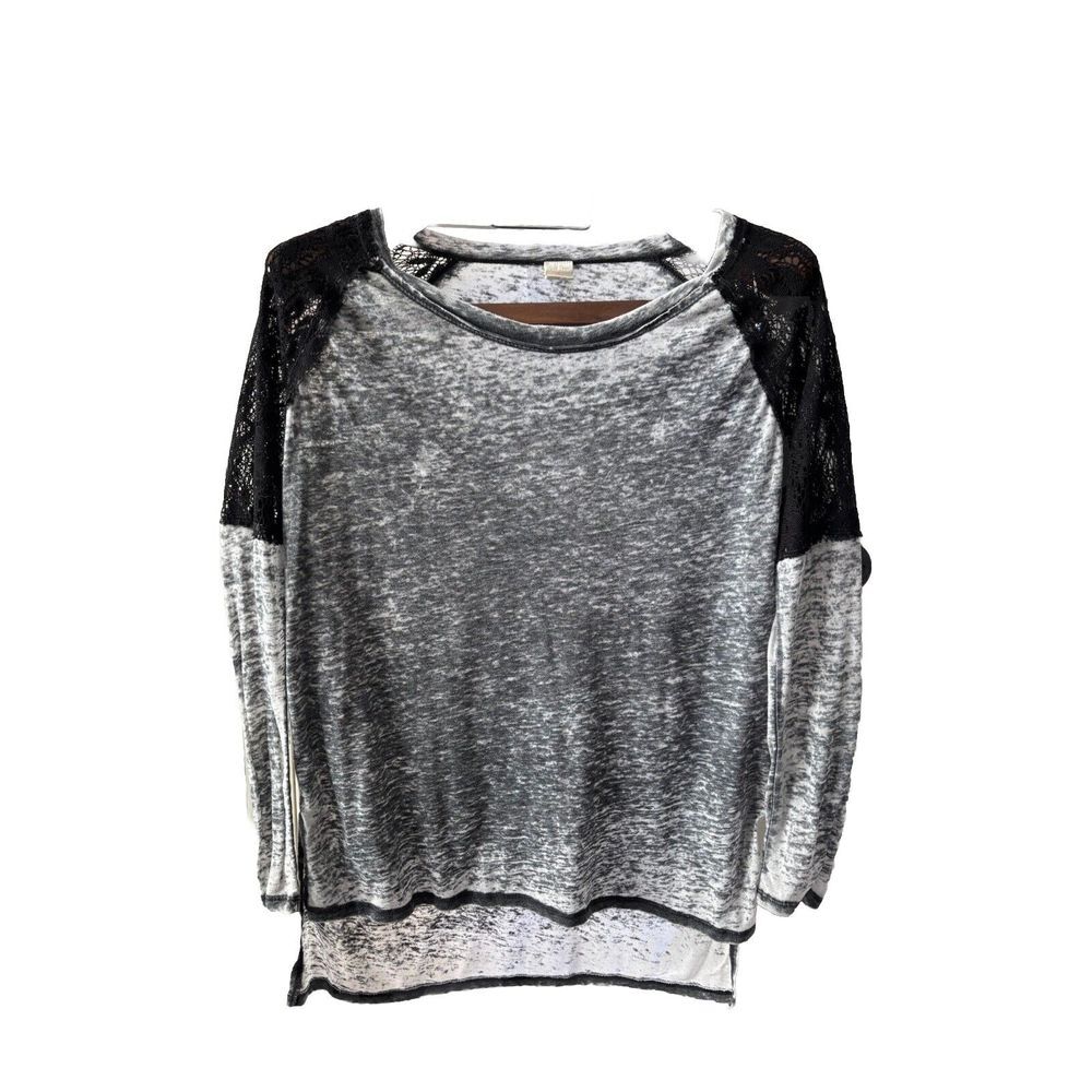 Wild Pearl S Gray Pullover Tee‎ Lace Inlays Long Sleeve Whimsy Goth Longer Tee